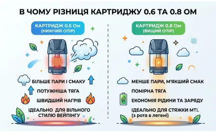 Картридж 0.6 чи 0.8 Ом - у чому різниця і який кращий Фото - Картридж 0.6 чи 0.8 Ом - у чому різниця і який кращий