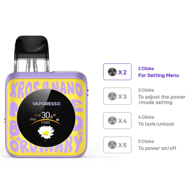 Под Vaporesso Xros 4 Nano управление